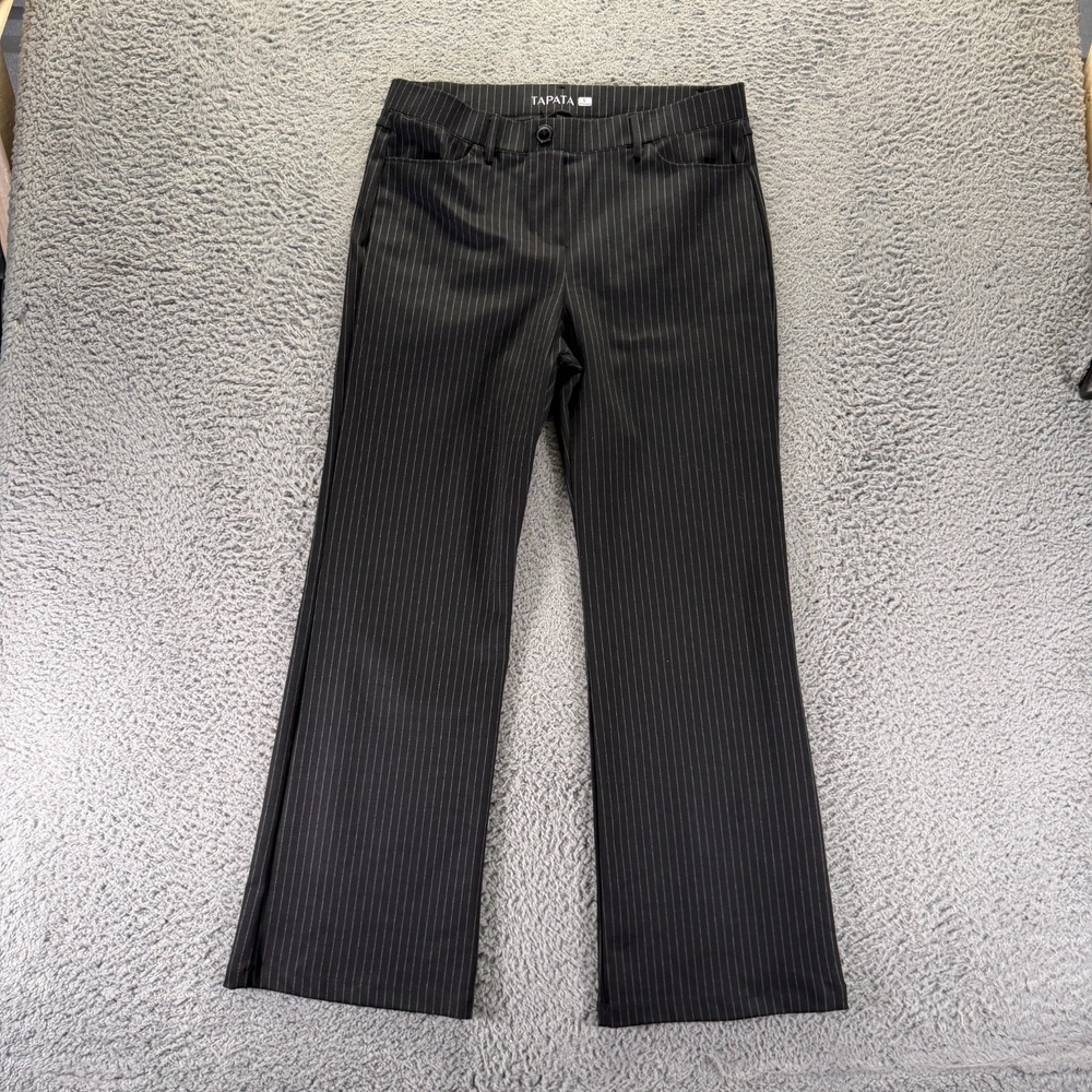 Tapata Pant Women L Black Rayon Dress Bootcut Business Pinstripe Preppy Stretch